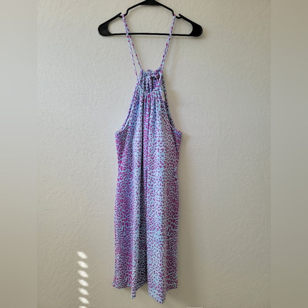 J Mclaughlin Cheetah Animal Print Maria Halter Dress Aqua Pink Large